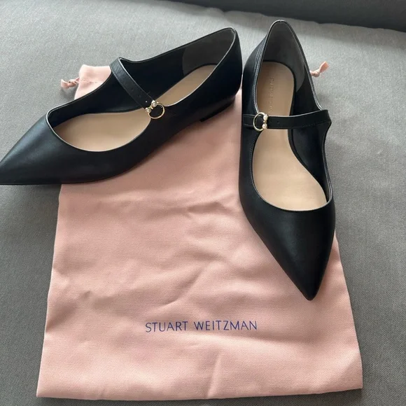 Stuart Weitzman Black Pointed-Toe Flats - Picture 1 of 8